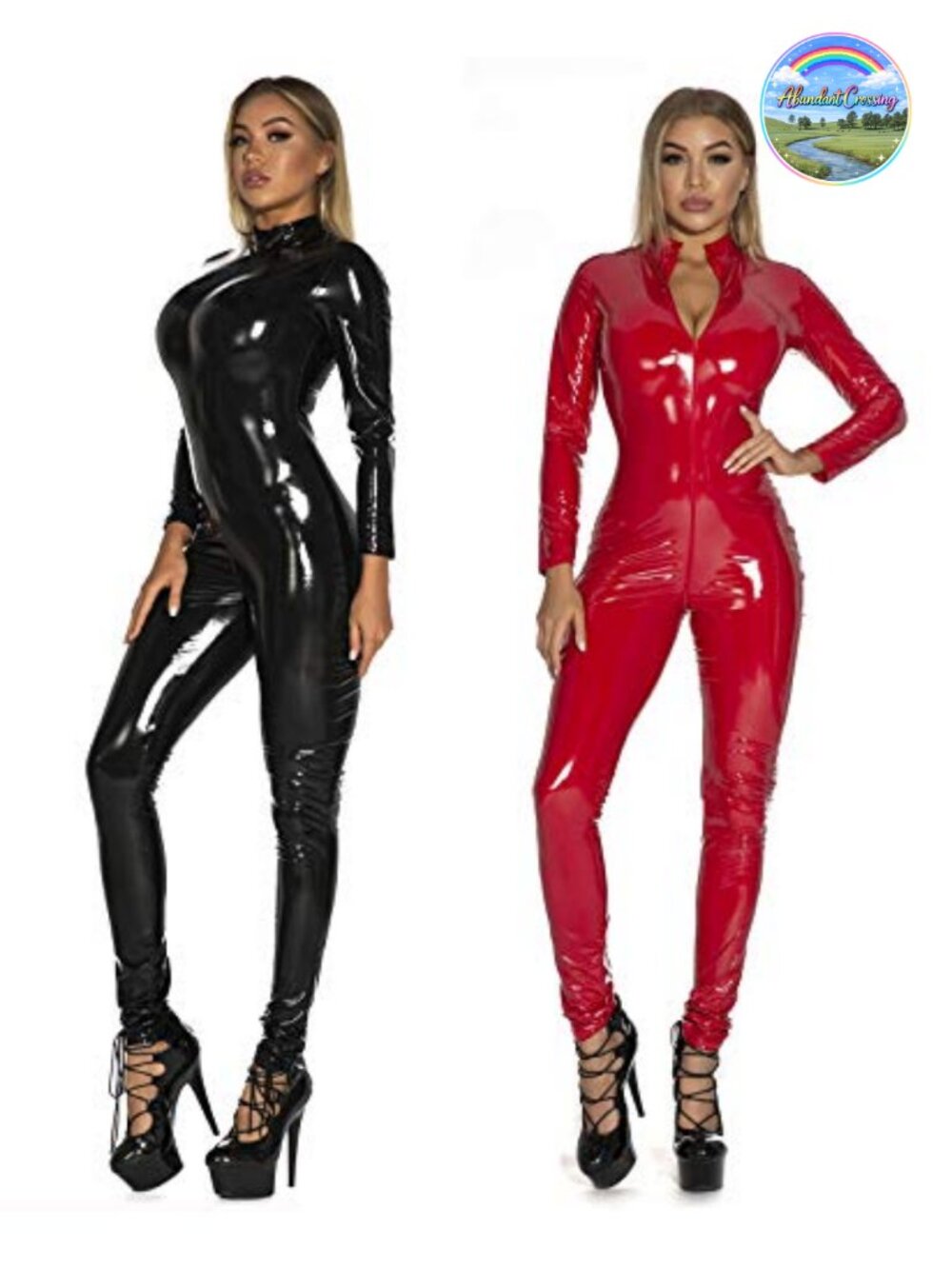 Metallic Leotard Mesh Front Faux Leather Bodysuit Jumpsuit Chains Clubwear - Picture 4 of 5
